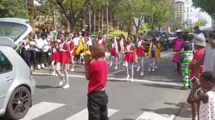 Ran Into A Local Youth Parade Walking In Town In Winhoek Namibia