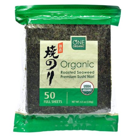 ONE ORGANIC Sushi Nori Premium Roasted Organic Seaweed (50 Full Sheets)